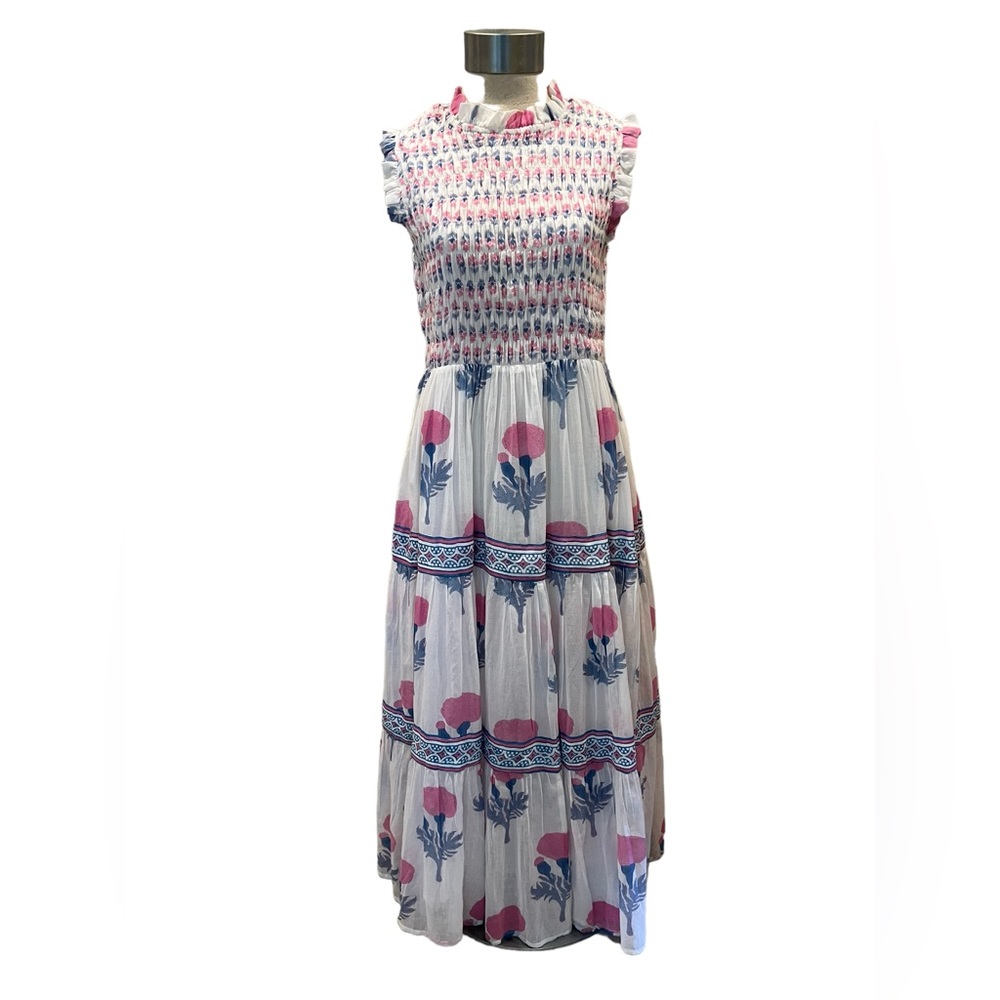 OLIPHANT size L Sleeveless Smocked Maxi Dress Bloom PINK Sold Out!